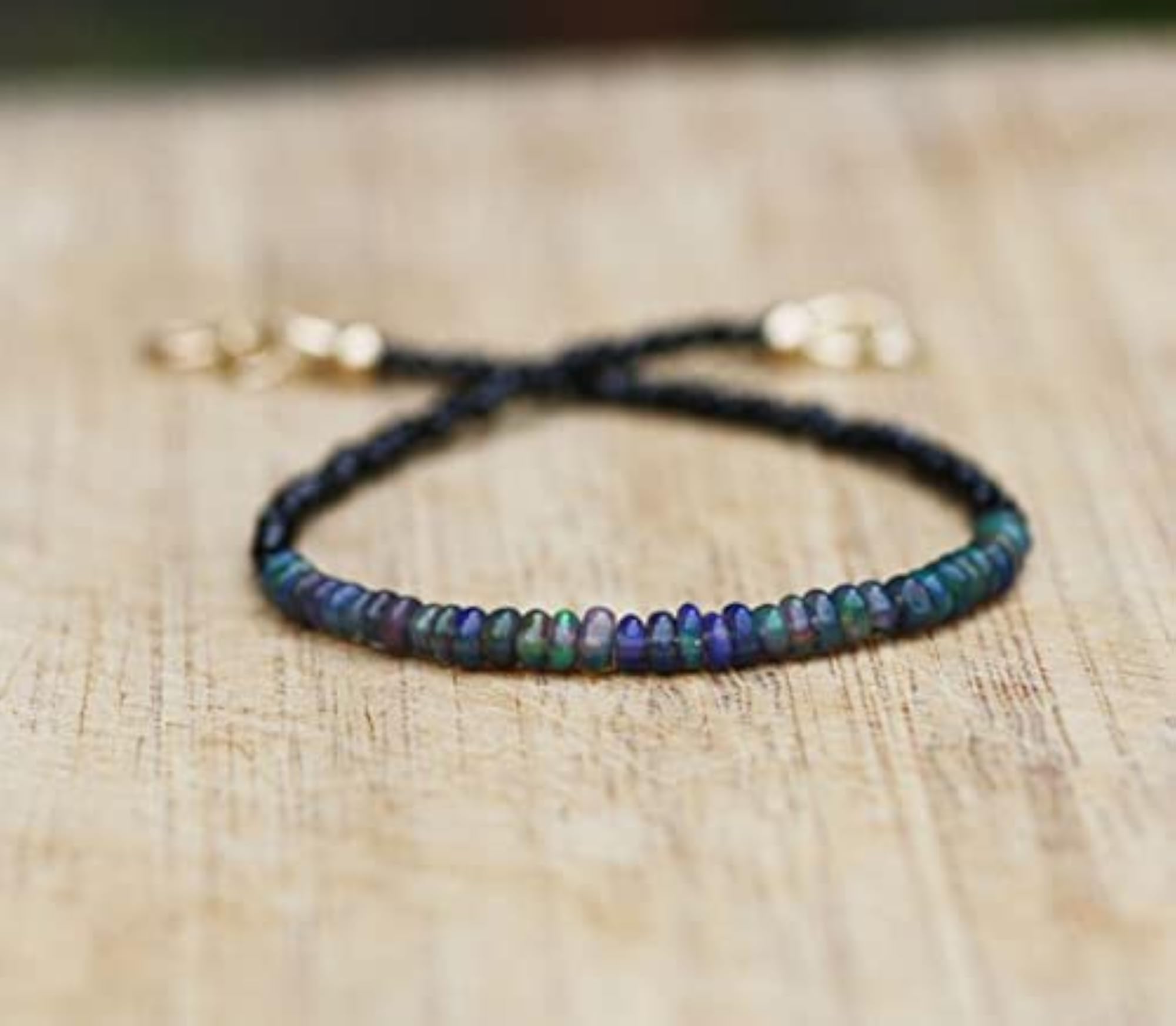 Black Spinel & Ethiopian Opal 2-3mm Bracelet, Unisex