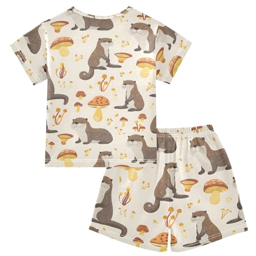 ALAZA Otter Mushroom Cartoon Pajamas Short Sleeve 2 Piece Sleepwear Top and Bottom Pajama Set Unisex2