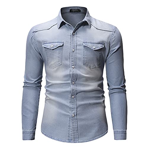 Chemise en jean homme pour le printemps vêtement décontracté bleu clair grande taille 3XL