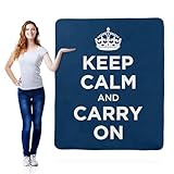 FrameStory Keep Calm and Carry On Blanket - Soft Sherpa Fleece Throw Blanket - Inspirational Decor for Home, Dorm, or Office - 50'x60' Sherpa Fleece, Blue; 1 Sided Printing; Printed in The USA