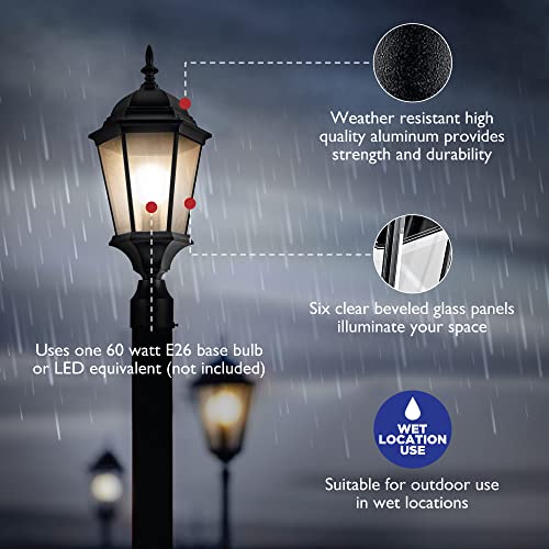 Design House Oak Creek Outdoor Post Light, Textured Black Post Lantern with Clear Beveled Glass, E26 Medium Base, Wet Rated Exterior Lamp for Driveways, Walkways, Porches & Patios, 589192-TBK by Design House - Image 4