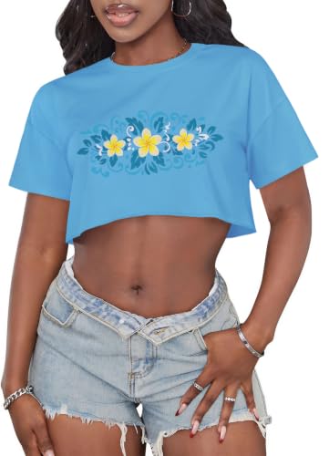 Image of Crop Tops for Women Oversized Short Sleeve T Shirts Crew Neck Cropped Tees