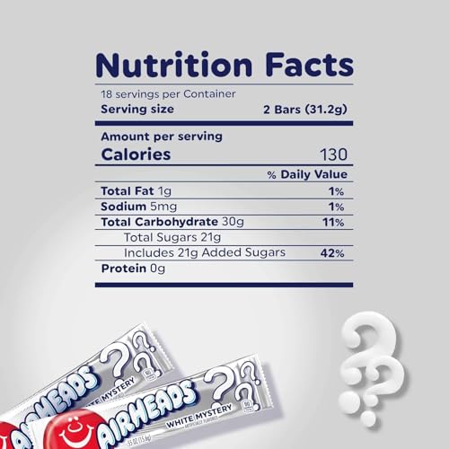 Airheads Full-Size Candy Bars, Taffy Candy Bulk Pack, Individually Wrapped, White Mystery Fruit Flavor Artificially Flavored, 36 Count Box - Thumbnail 2