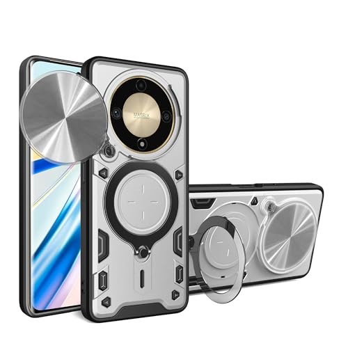 Lucyliy Compatible with Honor Magic5 Lite Phone Case Cover [with Tempered Glass Screen Protector] Silvery