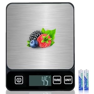 GIBOHOM Küchenwaage Digital, 10 KG Hochpräzise 1 g/0.1 oz Elektronische Kitchen Scale Edelstahl mit LCD Display & Tara-Funktion, Waage Küchenwaage Professionell 6 Maßeinheiten, 2 Batterien Inklusive