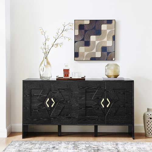 60” Retro Console Table with Doors and Cabinet Sofa Table