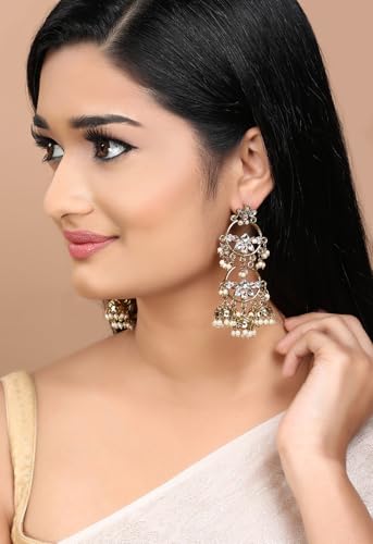 Image of Rubans Long Dangler Earrings Kundan & Pearl Ethnic Jewellery Gift for Women & Girls
