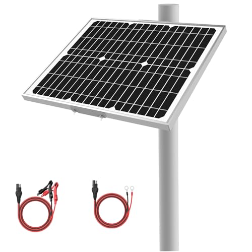 Image of 12V 20W Solar Battery Trickle Charger & Maintainer - Waterproof 20 Watt Solar Panel Built-in Ultra Smart MPPT Charge Controller + Adjustable Pole Mount Brackets for Pole Dia 1.5-3.0inch/40-80mm