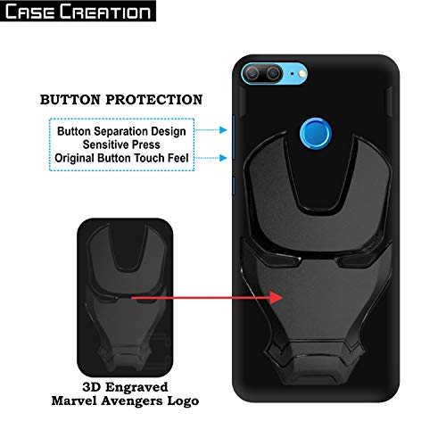 Image of COVERLY Official 3D Touch Feel Trending Marvel Avengers Logo Mask Soft Grip Silicone Iron Man Super Power Cartoon Movie Engraved Silicone Matte Back Cover for Huawei Honor 9 Lite -Black