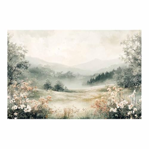 Poster d'art mural moderne montagne brumeuse TERUEA beige 70x100 cm