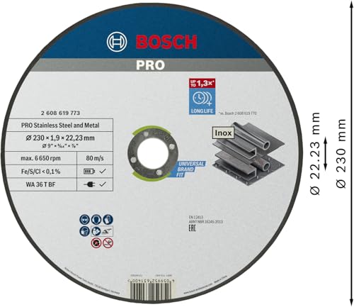 Bosch Accessories Bosch Professional 1x Standard for Inox Trennscheibe (für Edelstahl, Ø 230 x 1,9 x 22,23 mm, Gerade, Zubehör Winkelschleifer)
