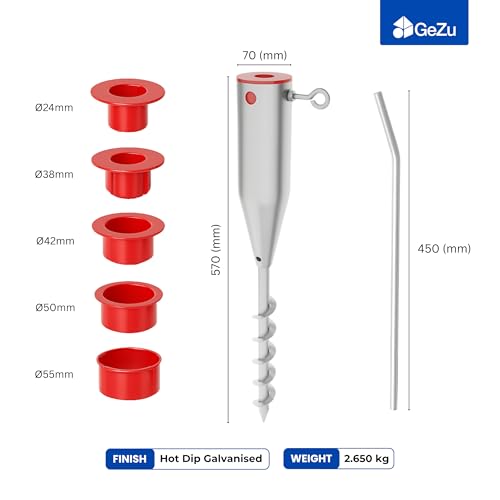 GeZu Impex Parasol Ground Spike Ø 25 to Ø 62 mm Hot Dip Galvanised screw in rotary washing line - Image 2