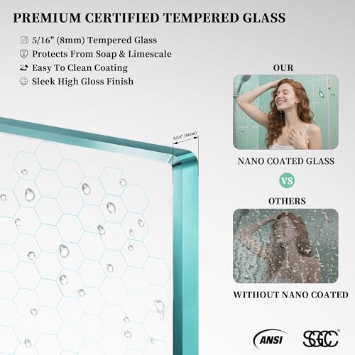 AquivaCoast 59.2-60" W x 72" H Frameless Hinged Shower Door, Pivot Swing Shower Door with 5/16"(8mm) Clear SGCC Tempered Glass, Nano Easy to Clean, Magnetic Closing, Chrome by AquivaCoast - Image 8