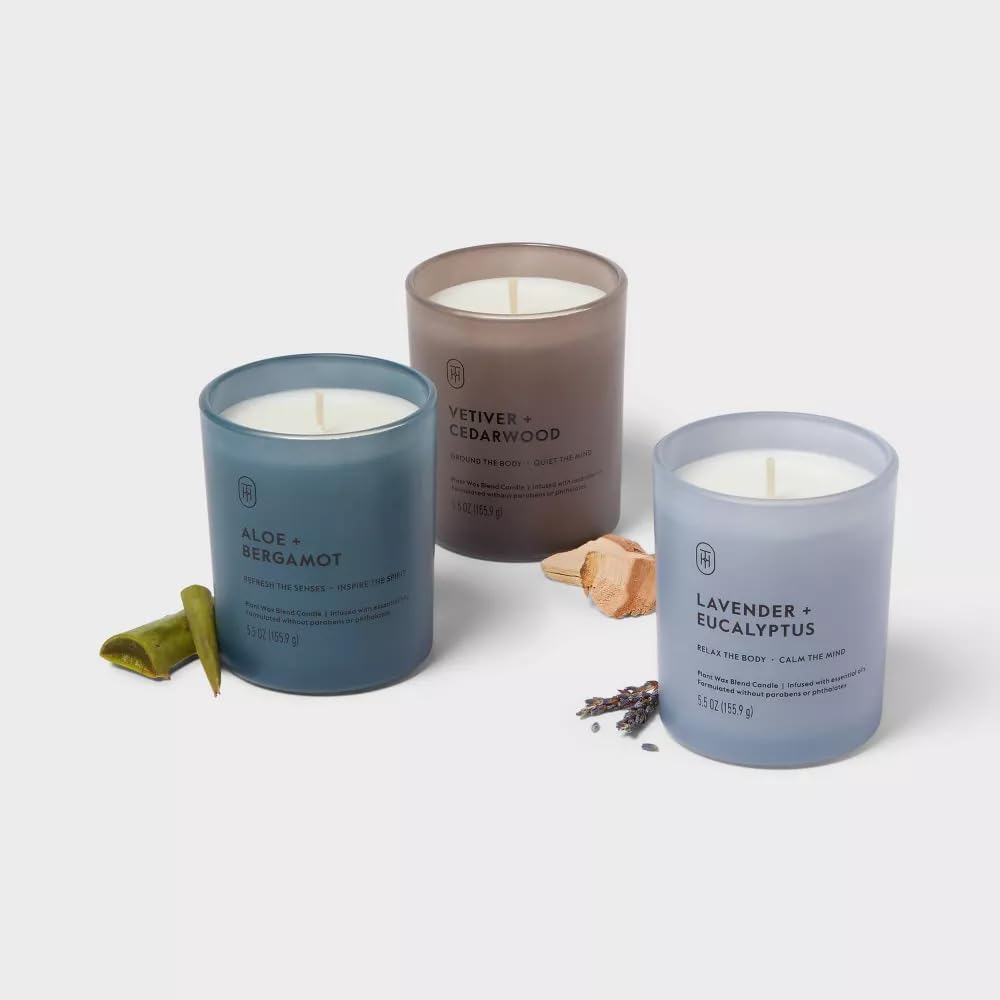 Threshold 3pk Candle Gift Set - Lavender and Eucalyptus + Aloe and Bergamot + Vetiver and Cedarwood Scent