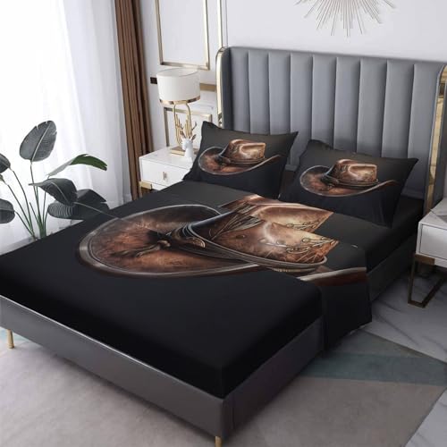 Generic Western Cowboy Sheets King Size Sheet Set - Western Bed Sheets & Bedroom Decor - Soft Breathable Microfiber Deep Pocket Patterned Bedding Sheets & Pillowcases V-&2856