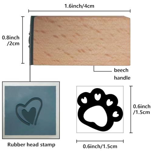CRASPIRE Mini Wooden Rubber Stamp 3/5 Inch Paw Print Cute Pattern Small Wood Stamps Vintage Reusable Print for DIY Craft Card Scrapbooking Journaling Albums Card Making Planner Envelope Photo - Image 2