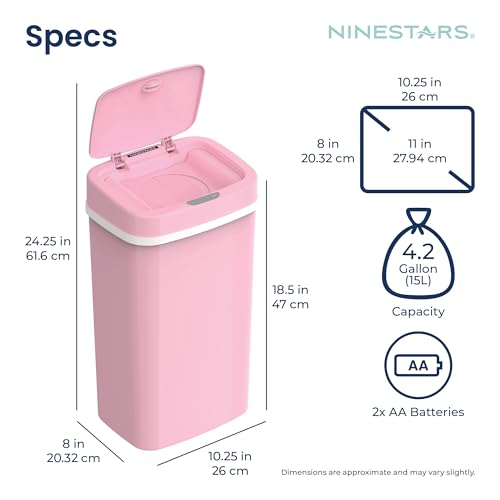 Ninestars NPT-16-1PK Automatic Touchless Motion Sensor Diaper Disposal Trash Can with lid, 4.2 gallon/16 L, Pink, Plastic - Thumbnail 6