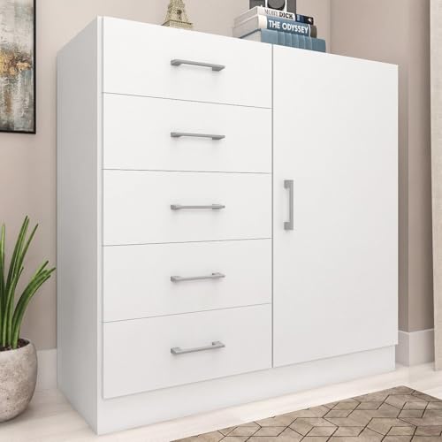 Cômoda para Quarto 5 Gavetas e 1 Porta Miami Branco