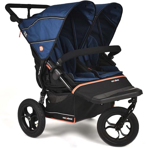 Image of Out’n’About Nipper Double V6 Pushchair | Lightweight All-Terrain 3 Wheel Double Buggy & Rain Cover | 12” Air-Filled Tyres, 71cm Wide, Compact Fold Stroller, Pram | Newborn to 4yrs (Highland Blue)