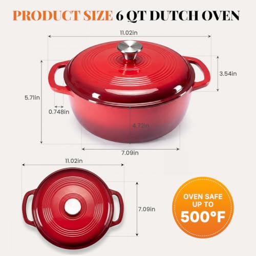 Sweetcrispy 6 Qt Enameled Cast Iron Dutch Oven Pot with Lid, Red by Sweetcrispy - Used condition - Image 9