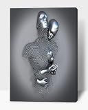 TIMUBA Love Heart 3D Effect Wall Art, Abstract Metal Figure Sculpture Canvas Painting Hanging, Roman