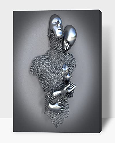 Timuba Love Heart 3D Effect Wall Art, Abstract Metal Figure Sculpture Canvas Painting Hanging, Romantic Couple Living Room Canvas Wall Art, Modern Painting Valentine's Day Gift 12X18 Inches #TOP6