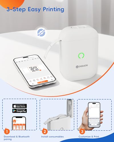 InkWon Label Maker Machine with Tape, D11s Bluetooth Label Maker Waterproof Labels, Portable Mini Label Printer with Various Templates for Home Office School, White