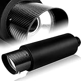Q1-TECH, Universal 4" Carbon Fiber Slant Tip JDM N1 Style Muffler Hi Flow Black Stainless Steel Weld