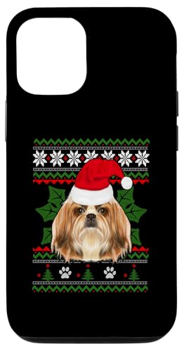 Custodia per iPhone 13 Shih Tzu Dog Santa Hat Funny Christmas Holiday Xmas