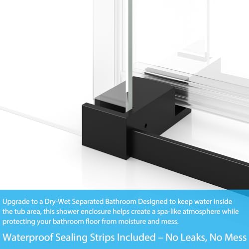 Image of 56 inch-60 inch W x 59 inch H Double Sliding Shower Door, Frameless Bypass Bathroom Door with 1 /4 inch(6mm) Tempered Glass,Matte Black Finish for Walk-in Shower