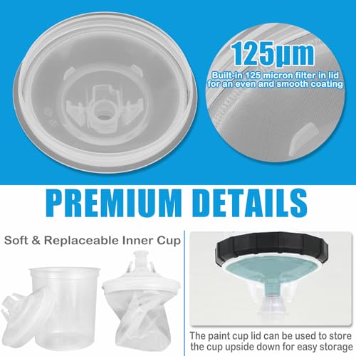 Einweg-Farbspritzpistolenbecher Set für HVLP- und LVLP-Lackierpistole, 600ML Lackmischbecher Kit mit 30 Bechern und Deckeln, 30 Filtern, 10 Stecker und 1 Hartbecher mit Haltering, 2 Cup Adapter