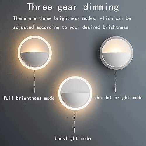 Aplique de pared de dormitorio circular LED moderno con regulador e interruptor de tiro 4