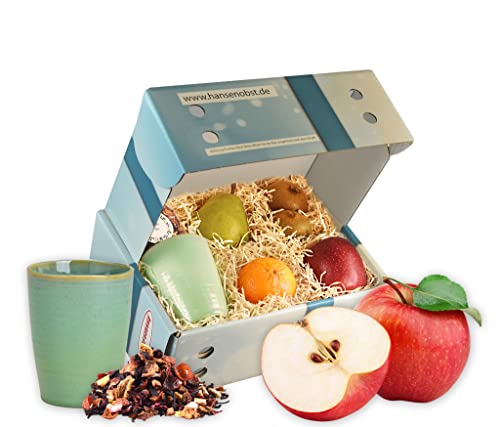 Hansen Obst - Glücksmomente Geschenkbox - fruchtige Obst-Box - “Kleine Auszeit” - Präsentkorb - Obst-Geschenkset - gefüllte Obstkiste - Obstbox mit frischem Obst 'Die Himmelblaue'