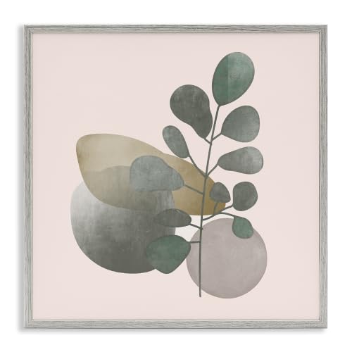 Contemporary Herb Sprig Pebbles, 12 x 12 Inch Framed Giclée Print