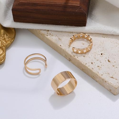 Anel Ajustável Feminino Kit Com 3 Anéis Minimalista Elegante dourado