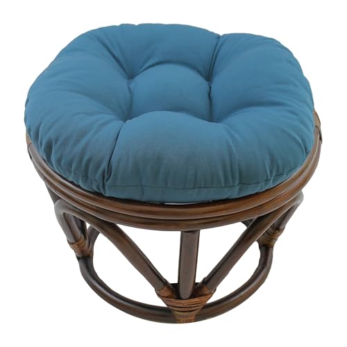 Image of Blazing Needles Solid Twill Round Footstool Cushion, 18 inch, Indigo