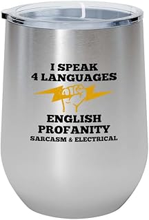 Electrician Silver Wine Tumbler 12oz - sarcasm and electrical - Powerbuilt Estimator Electrical Work Maintenance Boy Electricians Friend