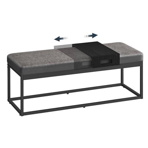 SONGMICS HOME Luiz Colección - Banco de Cama, Parte Superior Reversible, Banco Zapatero, Estante Pequeño Extraíble, Carga de 300 kg, para Dormitorio, Salón, Entrada, Gris Paloma LOM081G01V1