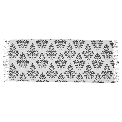 Black Damask Floral Women's Fashion Scarves Long Pashmina Shawls Winter Fall Thick Warm Scarf 86.6 x 30.71 In