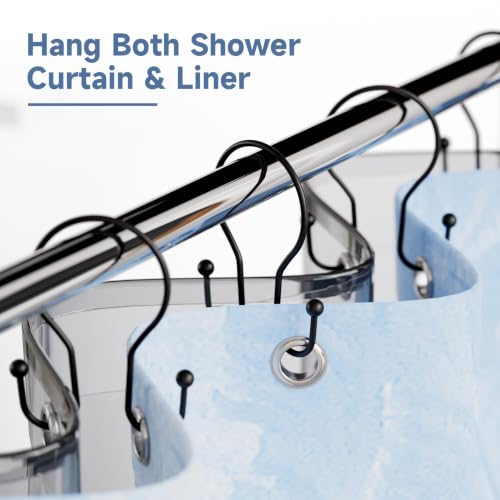 Image of Titanker Shower Curtain Hooks Rings, Rust Resistant Metal Minimalist Simple Double Glide Shower Hooks for Bathroom Shower Rods Curtains, Set of 12 Hooks - Black