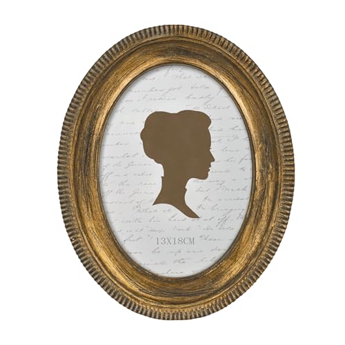 AELS 5x7 Inch Vintage Oval Picture Frame Elegant Antique Ridged Design Photo Frames with Glass Front Photo Display Tabletop Wall Hanging Gift Ideas Distressed Bronze