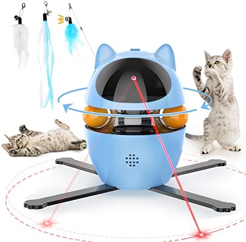 PETTOM Interactive Cat Toys for Indoor Cats 3 in 1, Automatic Cat Toy - 2022 Upgrade with Rotating Feather Tracks Ball, Kitten Toys Interactive USB Rechargeable, Best Gift for Cats (Blue)