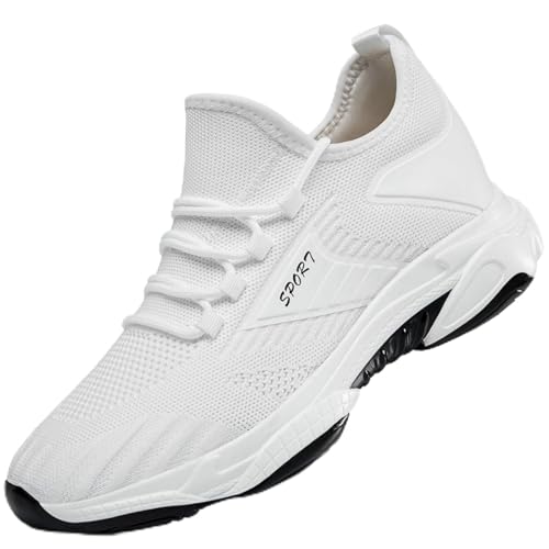 Zapatillas Deportivas con Aumento de Altura, de Moda, de Color sólido, de Malla Transpirable, para Correr, Informales, Ligeras y atléticas. (White, 42)