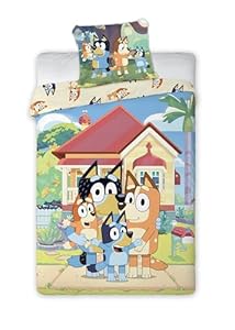 BrandMac Bluey & Familie beddengoed voor kinderen, dekbedovertrek 140 x 200 cm, met kussensloop 50 x 70 cm, officieel Bluey beddengoed, meerkleurig, omkeerbaar, voor kinderbed