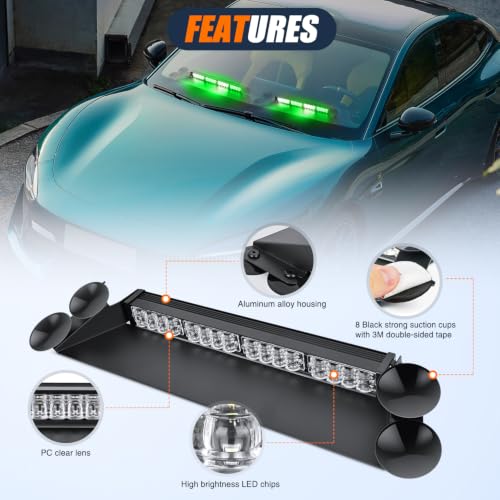 Image of Nilight 32LED Green White Dash Strobe Light w /Controller Windshield