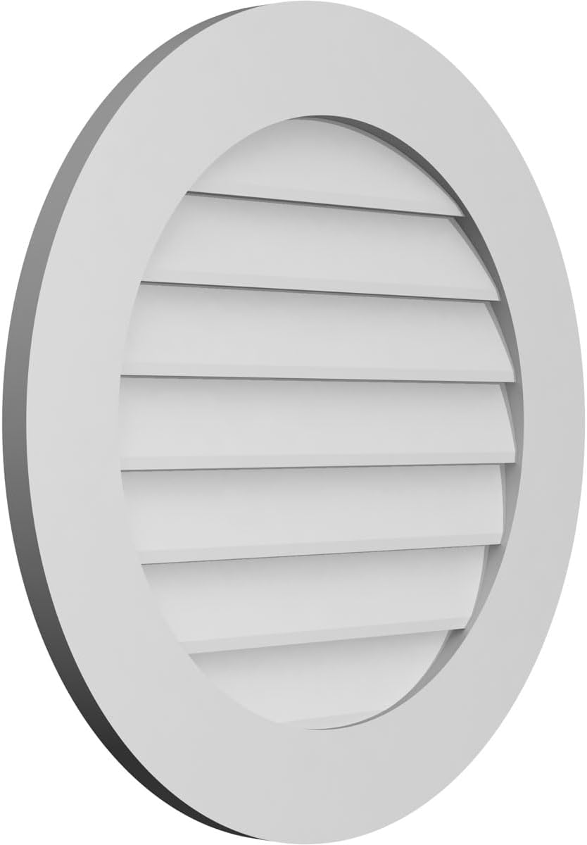 Ekena Millwork GVPRO26X2601SN Round Surface Mount PVC Gable Vent, Factory Primed White