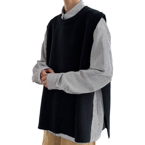 Men's Loose Woolen Vest Wool Blend Knit Waistcoat Pullover Slim Fit Casual Sleeveless Sweaters