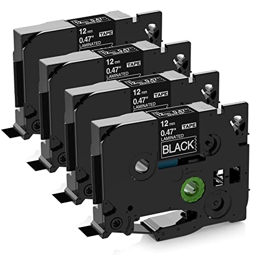 Unistar kompatibel Schriftband als Ersatz für Brother P-Touch Bänder TZe-335 TZe335 TZ Tape 12mm 0.47 Weiß auf Schwarz für Brother Ptouch H107 H100R H105 H1010 D400 D200 D210, 4er-Pack Cover
