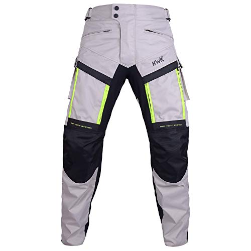 Hwk Motorcycle Pants Cargo Pants Work Pants For Men Dirt Bike Adventure Dualsport Racing Riding Rain Waterproof Pant Hi-Vis 4-Season Armored All-Purpose (Waist40''-42' Inseam34'') Silver #TOP3