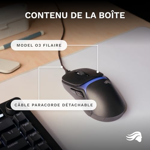 GLORIOUS Gaming Model O3 Wired gamingmus – Ultralätt vikt på 54 gram, optiska 130M-brytare, optisk BAMF 3.0-Sensor med 30 000 DPI, 750 IPS-spårning, 50 G-Acceleration, stöd för alla grepptyper – svart – vue 7